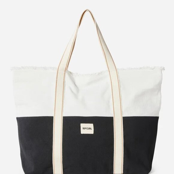 NEW - Rip Curl Surf/Beach Tote bag 45L black & cream / Sac fourre-tout en coton - Picture 1 of 7
